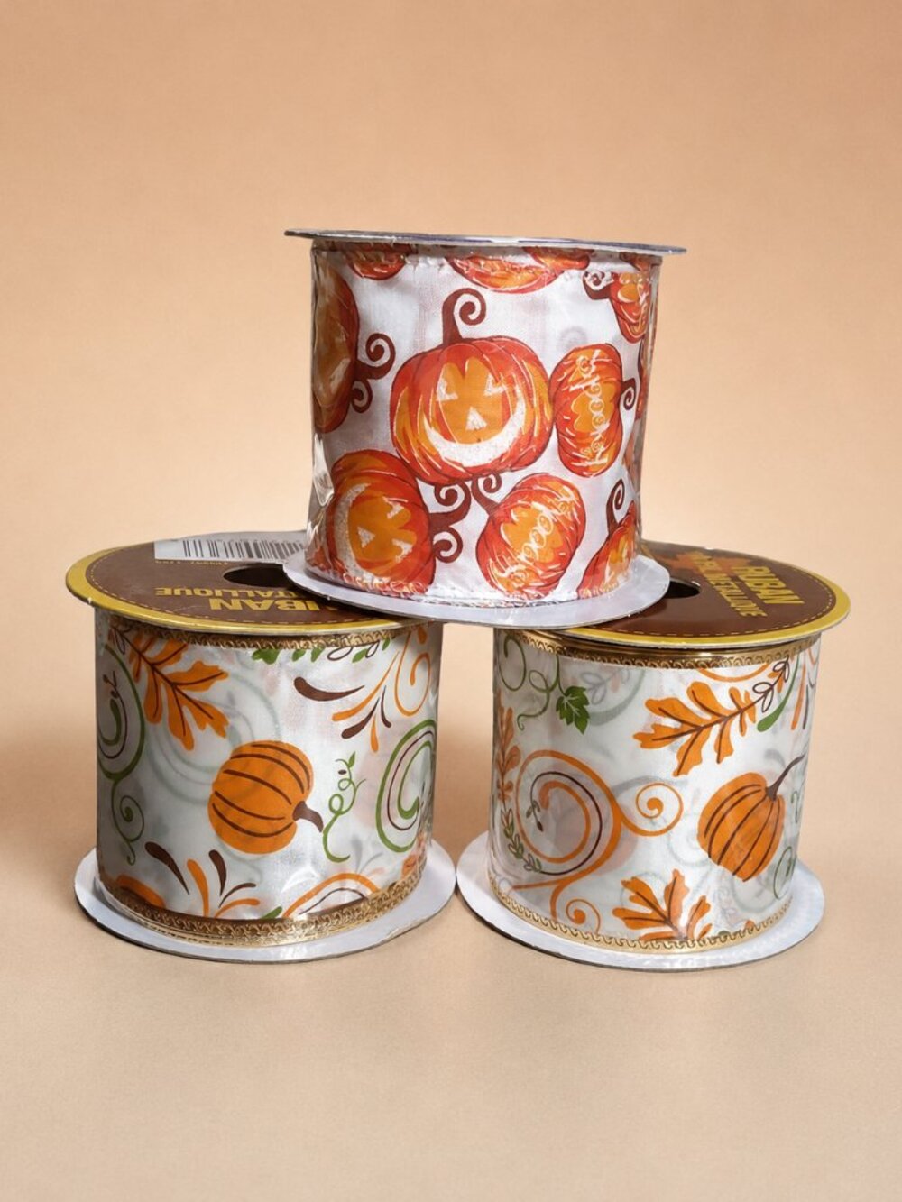 3 Rolls Pumpkin Wired Edge Ribbon 2.5” x 9ft Fall Autumn Craft Decor NEW